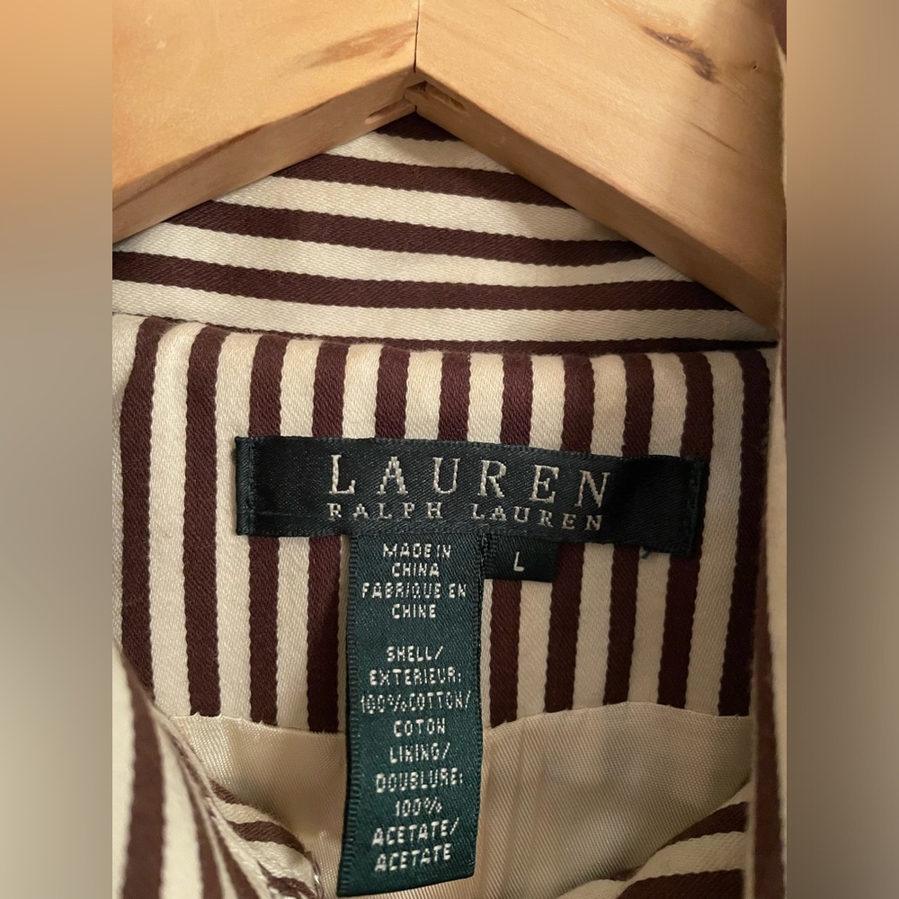 Lauren Ralph Lauren Women's Double Breasted Trench Coat Striped Coat Large - Picture 5 of 15